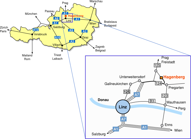 Location of Hagenberg in Austria